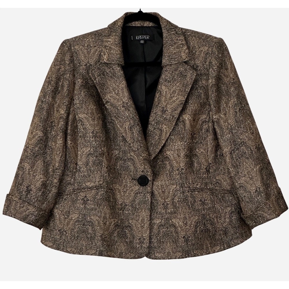 Kasper Woman Jacket 20W Paisley Brocade Blazer Metallic Holiday Special Occasion